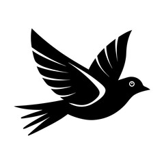 Minimal Flying Bird Icon Silhouette Vector on Clean White Background.