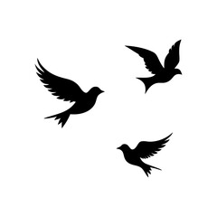 Flying Bird Silhouette Vector Icon Black Design on White Background.