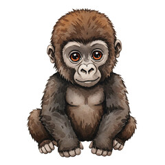 Fototapeta premium Cute Watercolor Drawing of a Baby Gorilla isolated on white background.