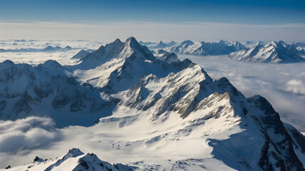 Naklejka premium High-angle view of a snow-covered mountain range.