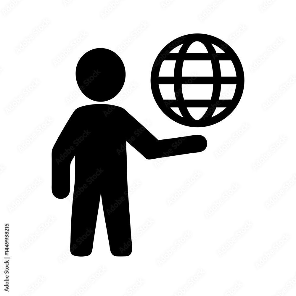 Poster man with globe global business silhouette on transparent background for web and graphic design