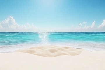 Obraz premium Tropical beach scene. Sunlit, pristine sand and turquoise water meet