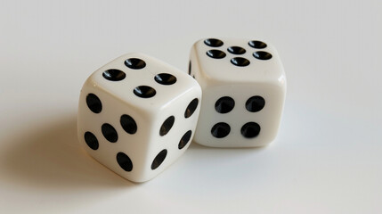 A moment of chance captured in two white dice resting on a textured surface, poised to determine fate in games of luck and strategy.