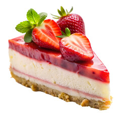 Slice of strawberry cake with strawberry cheesecake and frutti di bosco