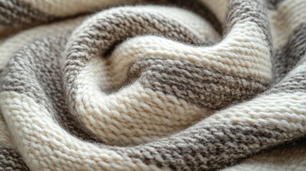 Fototapeta premium Woven, cream and taupe striped knitted fabric, close up.