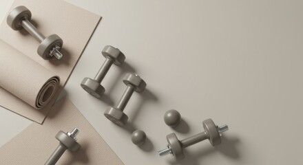 Minimalist Flat Lay of Dumbbells and Yoga Mats