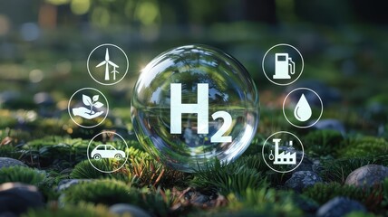 Sustainable energy future, represented by hydrogen fuel.