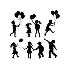 Kid or children Playing balloon Silhouette Style Vector Design. © shahariea