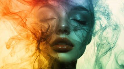 Fototapeta premium Double Exposure of A face with abstract smoke in colorful 