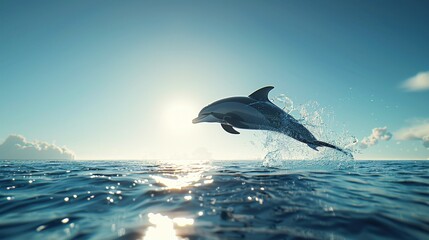 Majestic dolphin leaps in the ocean at sunrise