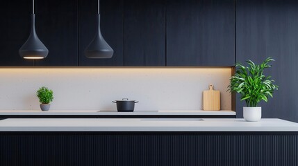 AI voice reading recipe in sleek smart kitchen space, automatic smart kitchen, handsfree interaction