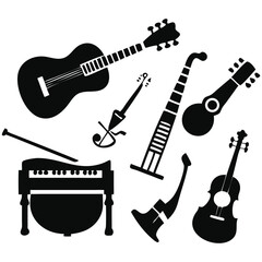 Fototapeta premium Musical or music Instruments Silhouette Style Vector Design.
