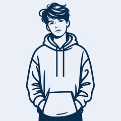 hoodie teen with hands in pocket standing pose outline sketch