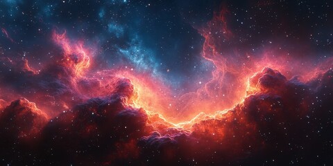 Fototapeta premium Colorful cosmic nebula illuminated by swirling gases and bright stars in deep space