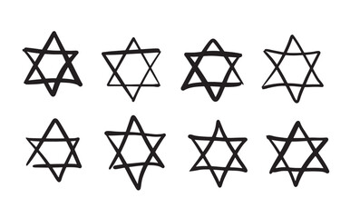 Star of David, set. Hand drawn illustration. 
