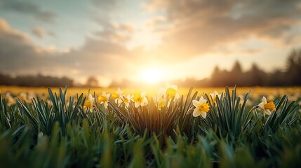 Spring Daffodils at Sunset