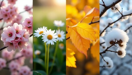 Obraz premium Stunning Seasonal Flowers: Spring, Summer, Autumn, Winter Collage