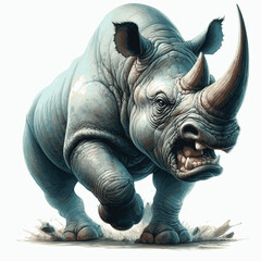 Fury in Wash: Rhino's Charge rhino angry isolated watercolor vector illustration svg  © Arun168