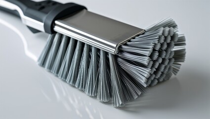 Photorealistic image of a stainless cleaning brush with durable surface on a white background