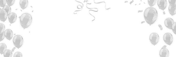 Happy birthday vector illustration. White effect balloons and gold confetti falling on the background. Greeting card