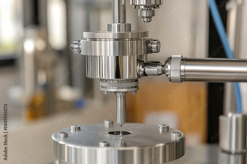 Poster automated machinery fills vaccine vials in a busy lab environment with precision and efficiency
