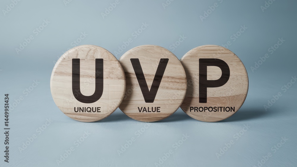 Poster wooden tiles displaying unique value proposition.