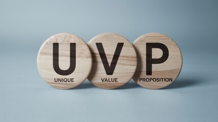 Wooden tiles displaying unique value proposition.