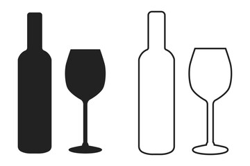 Wine Glass and Bottle Icons Vector Illustration.