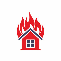 Simple House with Flames Vector Graphic.