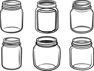 Set of glass mason jar outline vector illustration line art coloring book page