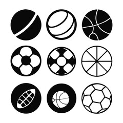 Sport balls collection Silhouette style vector Design.