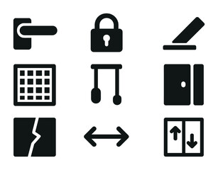 Home security and safety icon set – solid, protection symbols, safety measures graphics