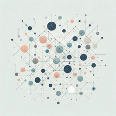 illustration of an abstract network or web of interconnected geometric shapes in a range of muted colors, with a few key nodes or points highlighted in a brighter or contrasting shade