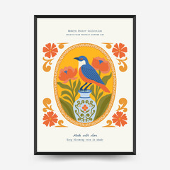 Abstract floral posters template. Modern trendy Matisse minimal style. Pink and blue colors. Hand drawn design for wallpaper, wall decor, print, postcard, cover, template, banner.