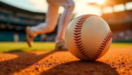 Baseball and Player Cleats on Infield Clay