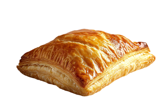 a square brown pastry with a white background