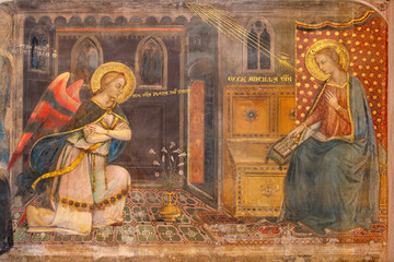 FLORENCE, ITALY - MARCH 19, 2025: The fresco of Annunciation in the church Basilica di San Marco by...