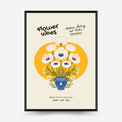 Abstract floral posters template. Modern trendy Matisse minimal style. Pink and blue colors. Hand drawn design for wallpaper, wall decor, print, postcard, cover, template, banner.