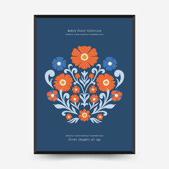Abstract floral posters template. Modern trendy Matisse minimal style. Pink and blue colors. Hand drawn design for wallpaper, wall decor, print, postcard, cover, template, banner. © KozyPlace