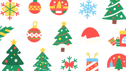 Festive Christmas Icons  Trees, Ornaments, Snowflakes, and Gifts