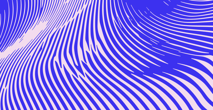 Dynamic blue and white vector art featuring wavy, hypnotic lines. The abstract pattern creates an optical illusion effect, perfect for modern psychedelic backgrounds or design.