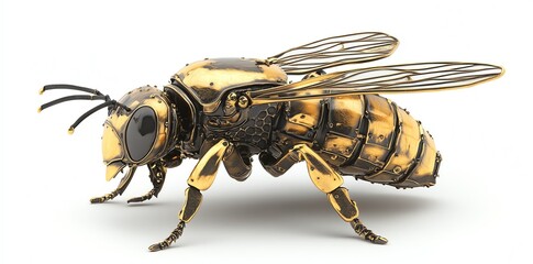 Golden Robotic Bee 3D Render