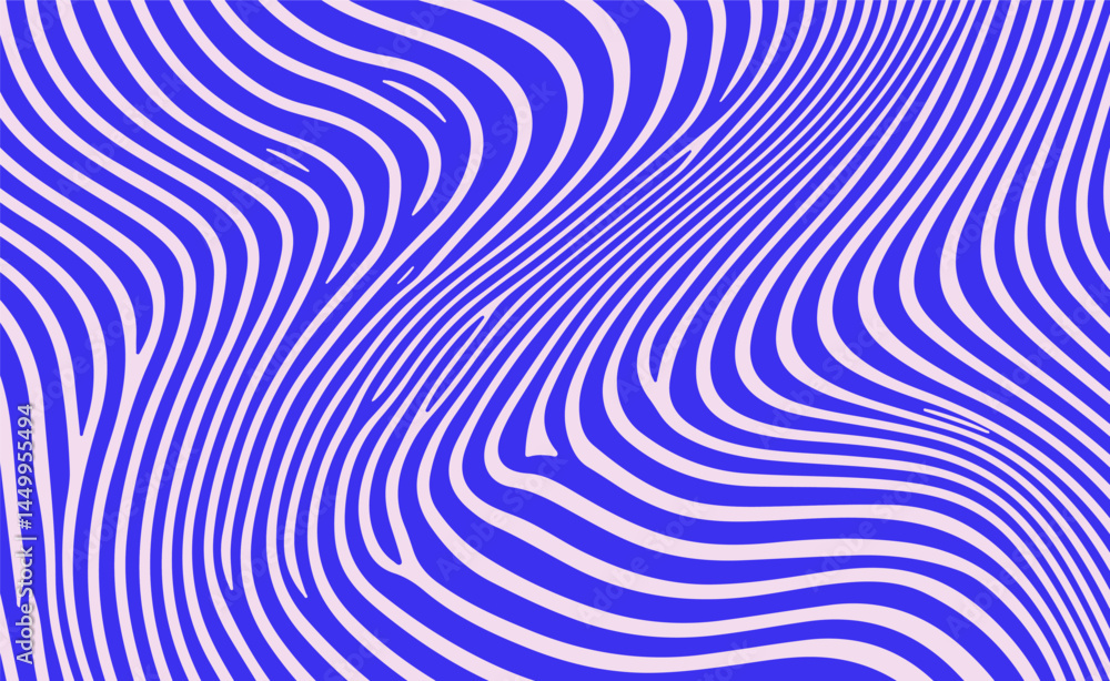 Poster Dynamic blue and white vector art featuring wavy, hypnotic lines. The abstract pattern creates an optical illusion effect, perfect for modern psychedelic backgrounds or design.