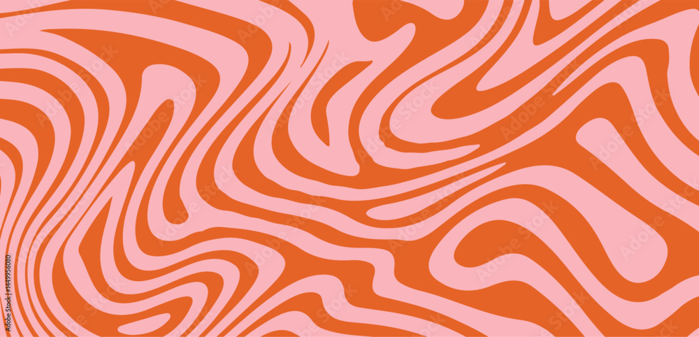 Poster Abstract vector illustration with wavy, curved pink and red lines forming a dynamic, fluid pattern. The design creates a hypnotic, optical illusion effect, ideal for modern digital print in Y2K style.