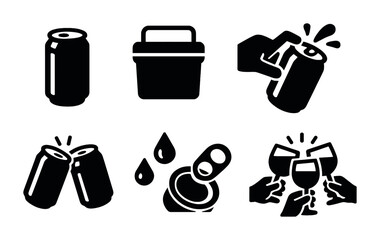 Beverage and drink icons: solid silhouette of soda, refreshments, and party symbols