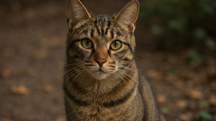 Fototapeta premium Alert tabby cat outdoors
