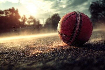 Outdoor ball on dusty ground at sunset