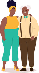 Plus Size Black Elderly Father And Adult Daughter Standing Together With Arms Around.