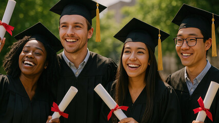 Joyful graduates celebrating academic success