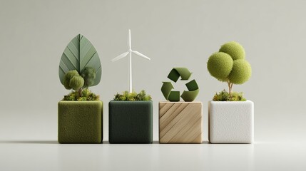 Green elements in modern pots symbolize sustainability and eco-friendliness. Renewable Energy Green Energy Sustainable Technologies